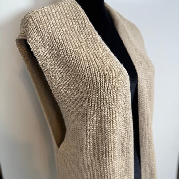 Anthropologie Akemi + Kin Long Kimono Vest OS Tan Cream Sleeveless Knit Cardigan - Picture 6 of 15